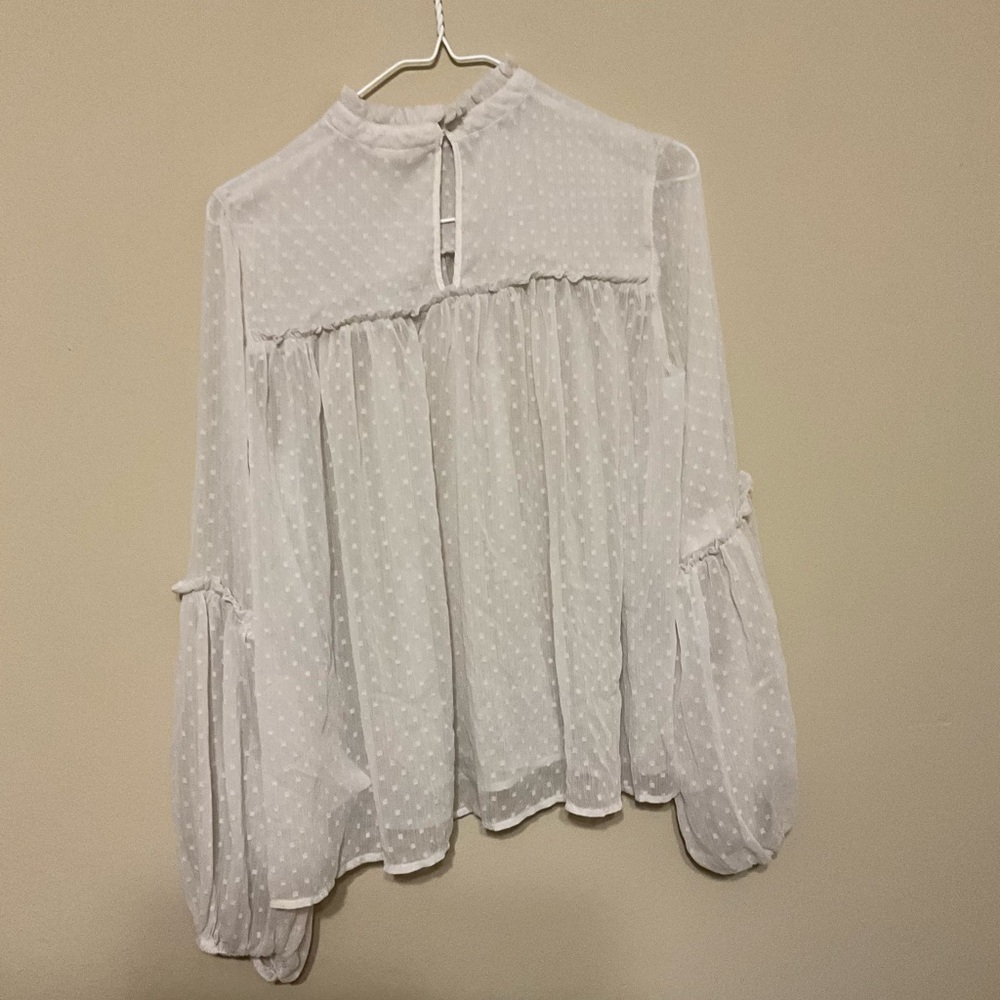 H&M White Sheer Blouse with Ruffles - Picture 4 of 6
